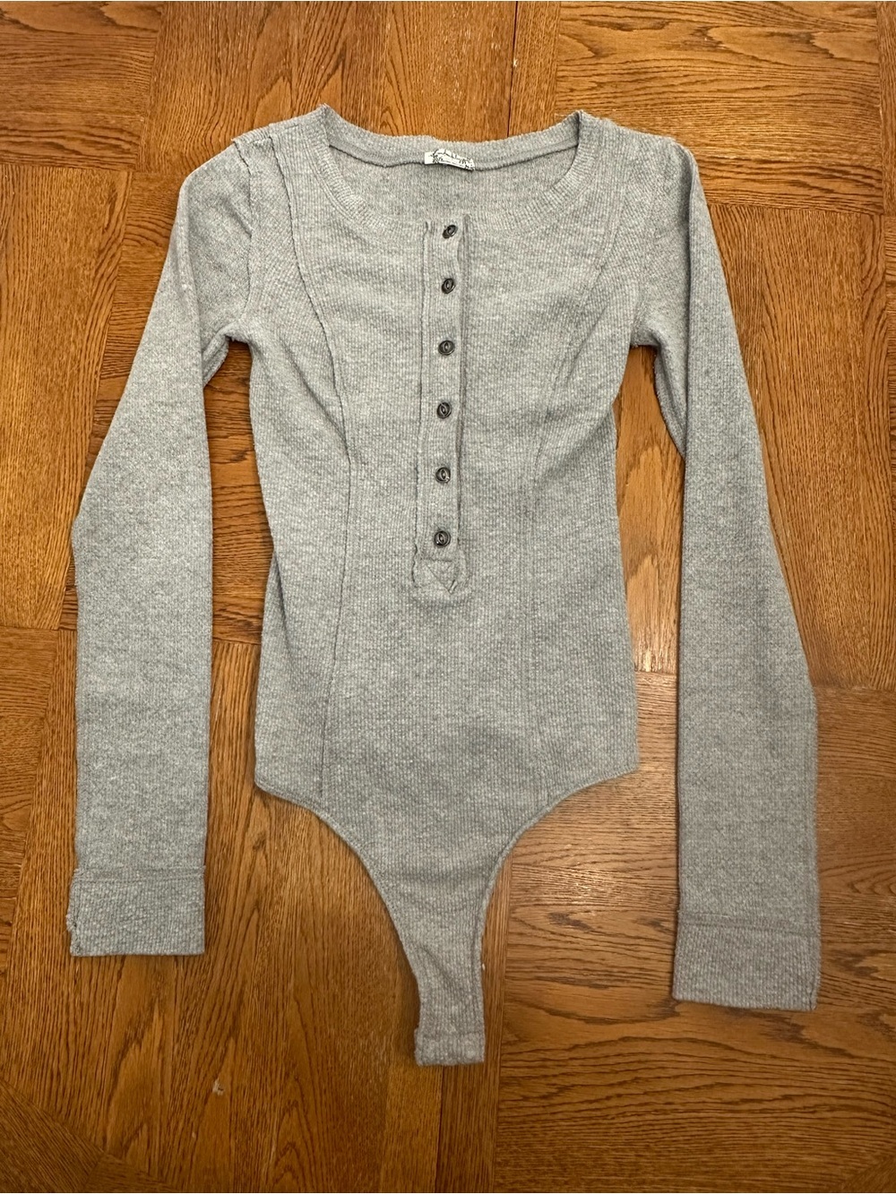 Free People Intimately Grey Ribbed Long Sleeve Bodysuit Womens Size XS